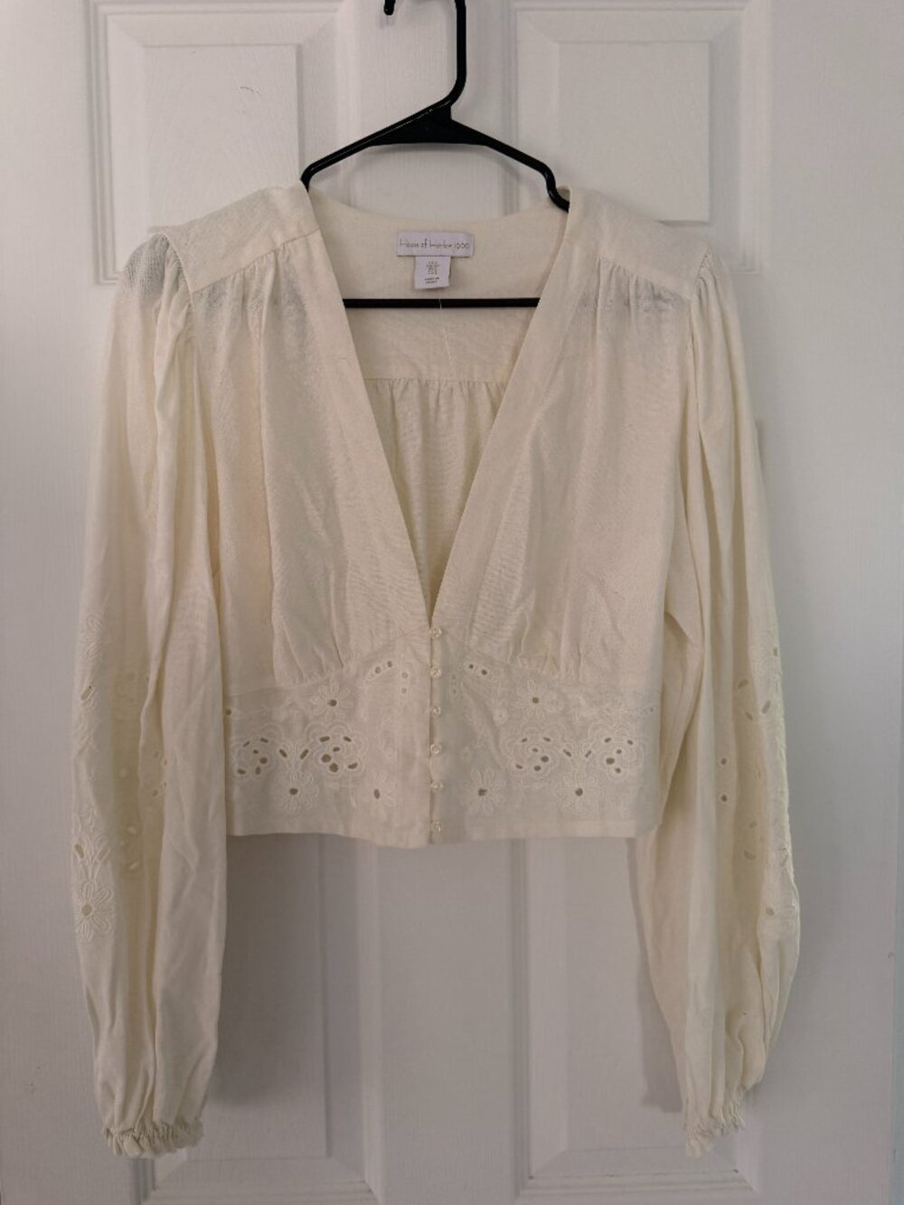 House of Harlow 1960 Ivory Embroidered Eyelet Long Sleeve Peasant Blouse S